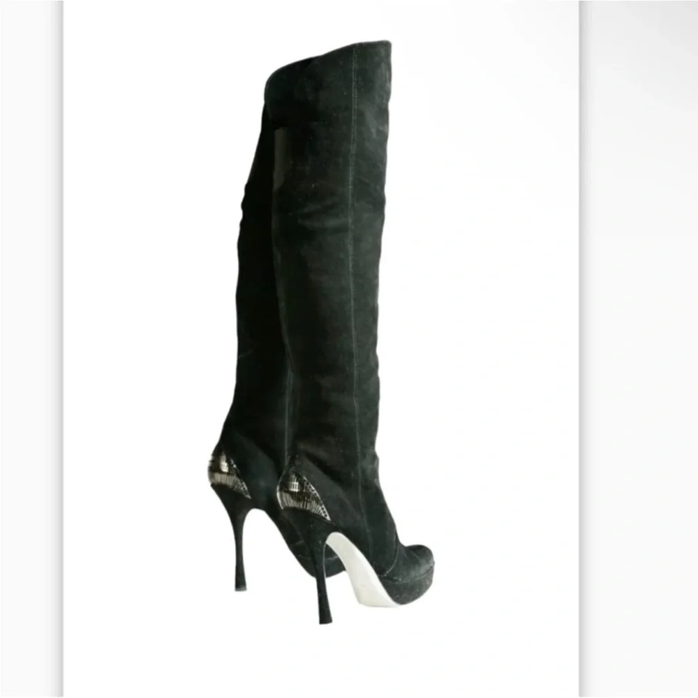 Authentic H by Halston tall over knees platform black suede leather boots sz 9